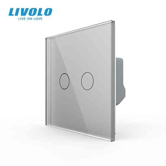 LIVOLO Сенсорний вимикач LIVOLO, 2-сенсорний, сірий скляний, 5А 230В, без нейтралі (VL-C7FC2-2I Коломыя