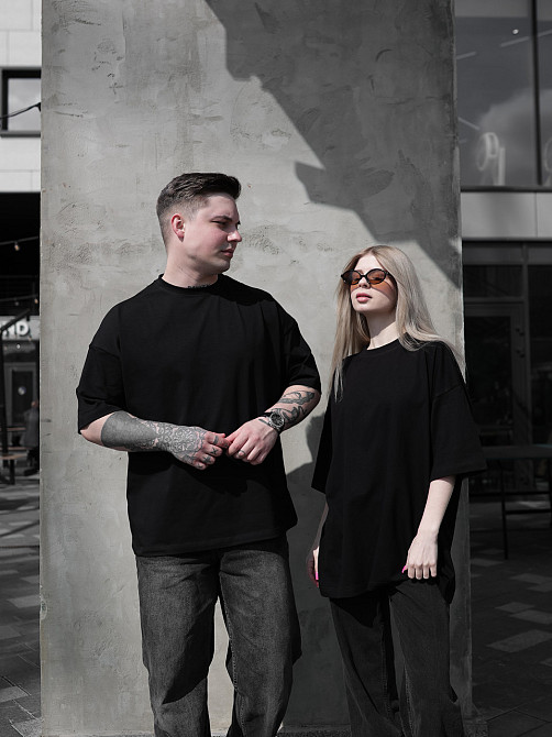 Парні футболки оверсайз (oversize) для чоловіка та дружини, для закоханих пар SANE чорні M Одеса - фото 6