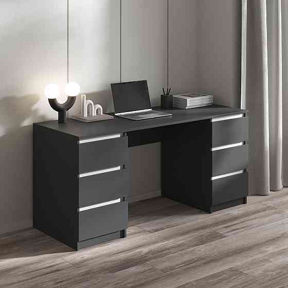 Комп’ютерний стіл VAYS R-2 Антрацит-Білі планки, письмовий з 2 тумбами, 6 шухляд без ручок, ЛДСП 160×60×75 см – для дому, офісу, навчання Львів