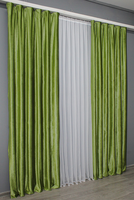 Комплект готовых штор VR-Textil Бархат №902ш Салатовый 100х280 см 2 шт (31-806) Киев - изображение 4