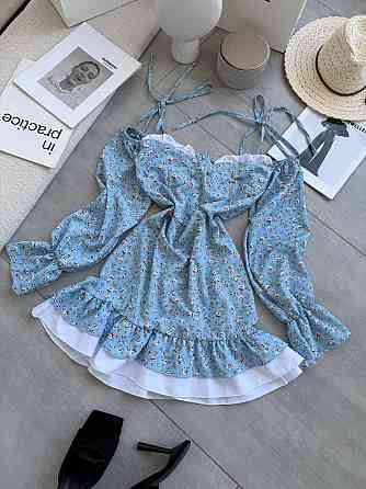 Женское стильное мини-платье  штапель, софт Голубой, 42/44 Одесса