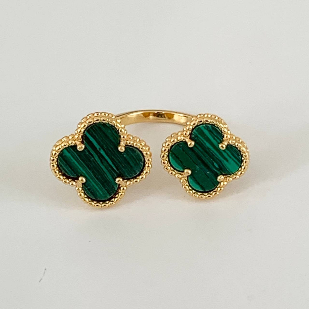 Кольцо Van Cleef позолота 18 К / кольцо клевер двойное зеленое в золоте Одесса - изображение 5