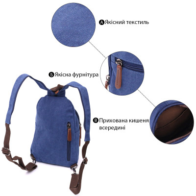 Сумка Vintage Для мужчин через плечо с уплотненной спинкой Синяя (22176) Винница - изображение 8
