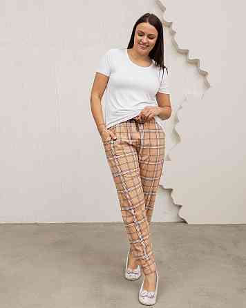 Женские пижамные штаны - бежевые в клетку Nicoletta 1126Ш L Киев