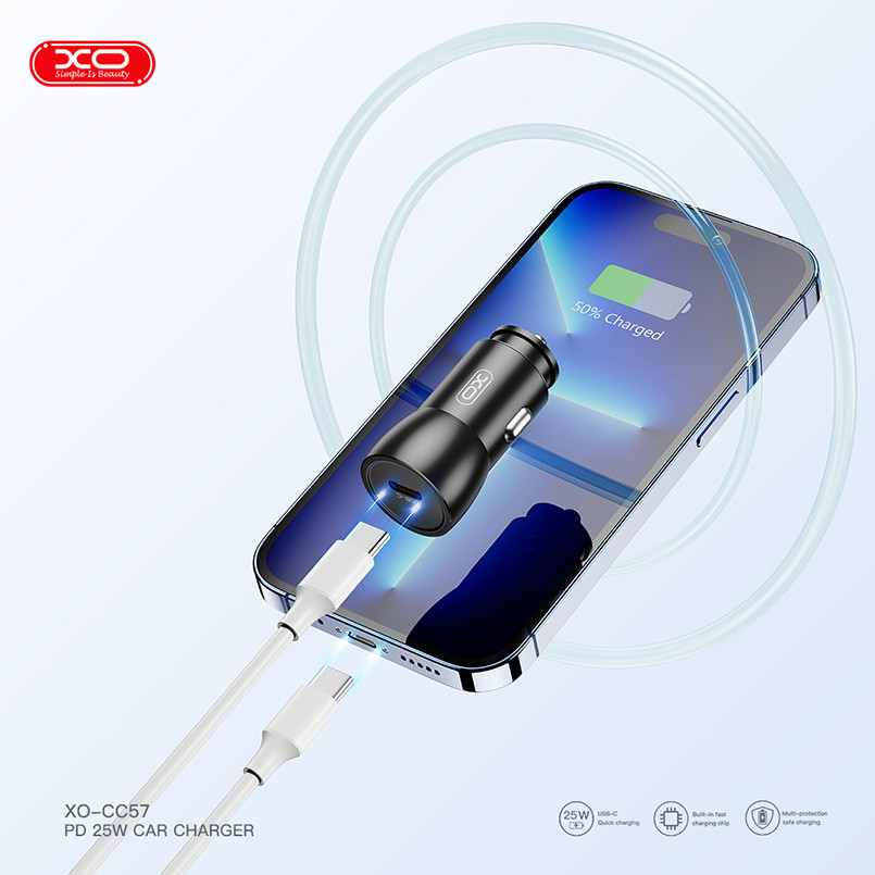 Автомобільний зарядний пристрій XO CC57 PD25W Smart Metal Single C Port+ Lightning кабель чорний Львів - фото 4