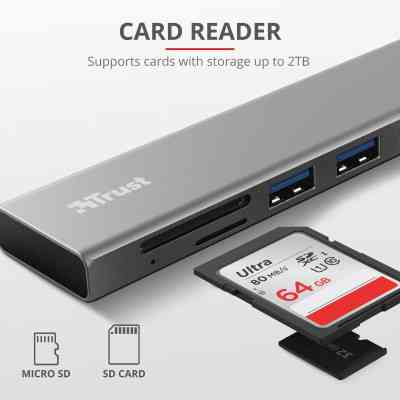 Концентратор Trust HALYX FAST 3USB+CARD READER USB-C ALUMINIUM (24191_TRUST) Винница
