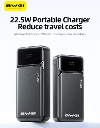 Зовнішній акумулятор Power Bank AWEI PA-92 20000 мА·год 22.5W QC3.0 PD дисплей швидка зарядка, LED індикатор QC Одеса