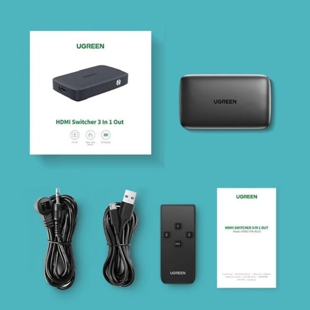 Перемикач HDMI на 3 виходи спліттер Ugreen з пультом ДК 4K 3D Full HD 80125 (Чорний) Николаев - изображение 10