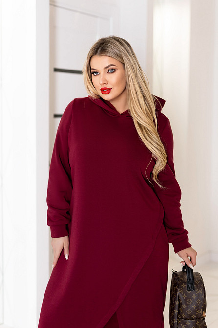 Тепла трикотажна сукня міді з капюшоном "Era" | Батал Марсала, 54-56 Київ - фото 3