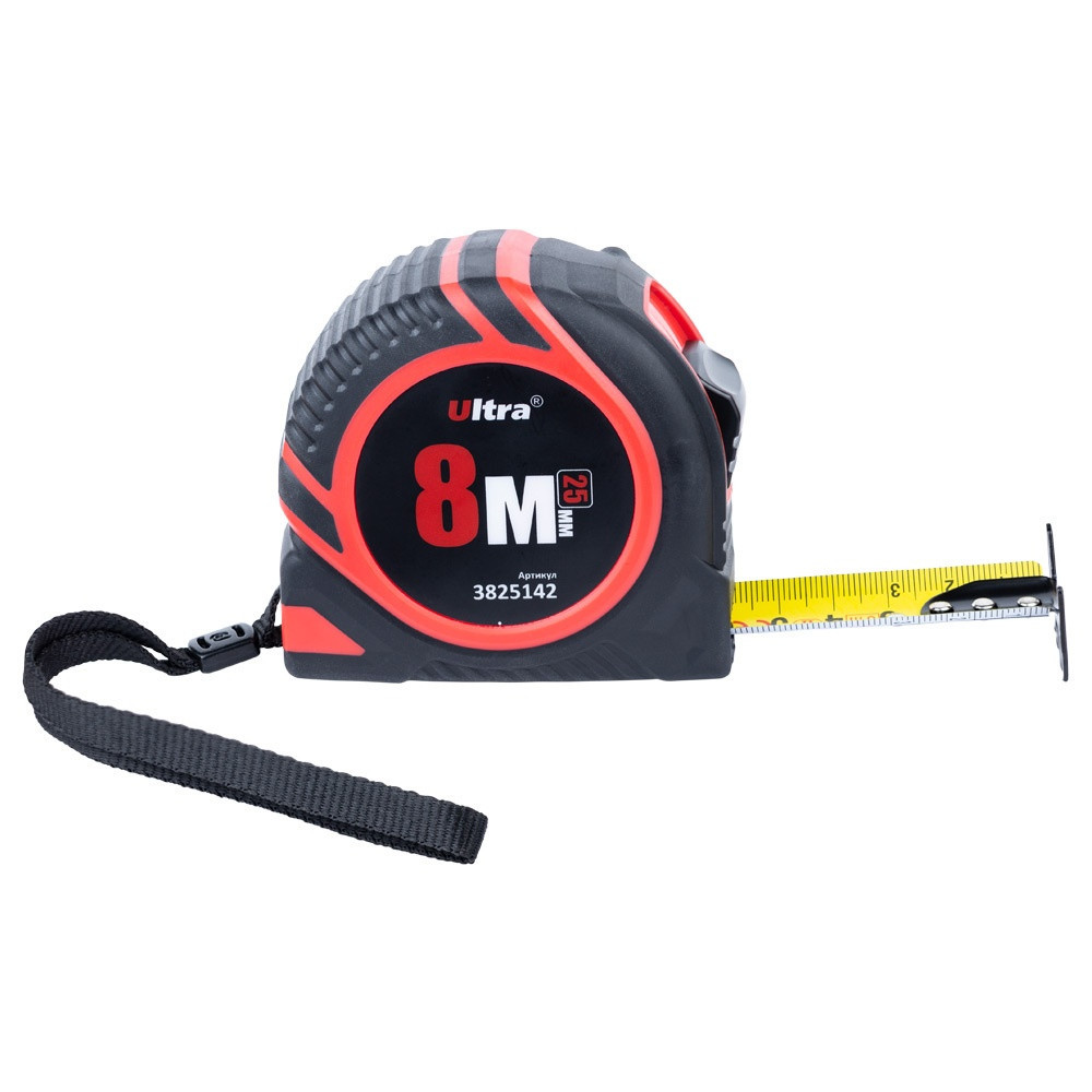 Рулетка обрезиненная с нейлоновым покрытием полотна 8м×25мм ULTRA (3825142) Киев - изображение 2