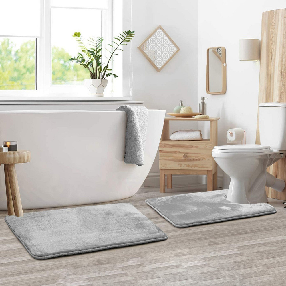 Набор 2 шт Антискользящих Мягких ковриков для ванной Aquarius с эффектом памяти 50х80 см и U-контурный 50х50 см Серый Гладкий Буча - изображение 7