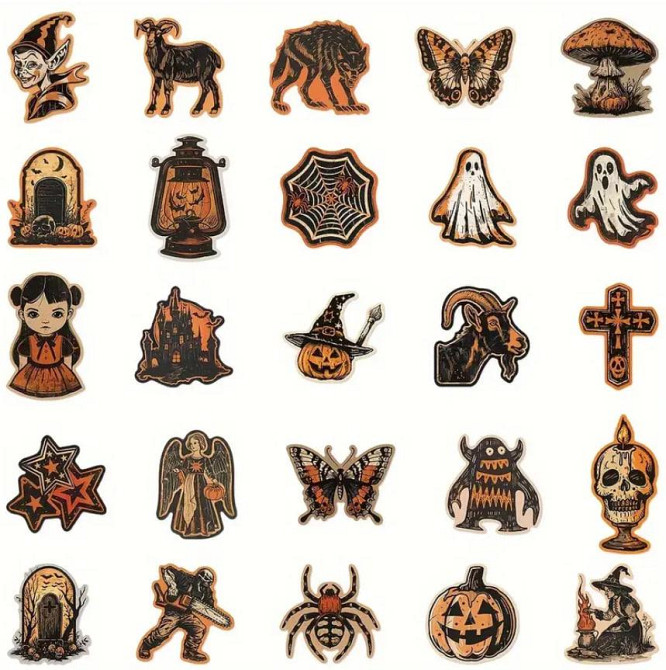 Набор винтажных виниловых наклеек на Хэллоуин, набор наклеек с тыквами и привидами для подростков, 5 Киев - изображение 2