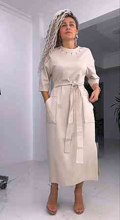Женское стильное батальное платье трикотаж двунитка. Беж, 48/52 Одесса