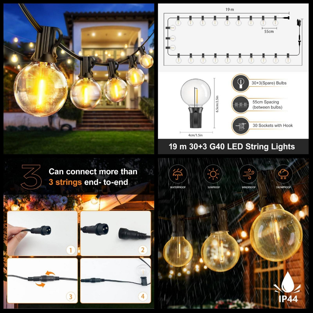 Вулична гірлянда 19м 30+3ламп 220w Eisaro G40 Луцк - изображение 1