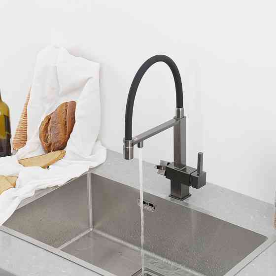 Смеситель для кухни с подключением к фильтру GAPPO G4395-59 с гибким изливом, графит Киев