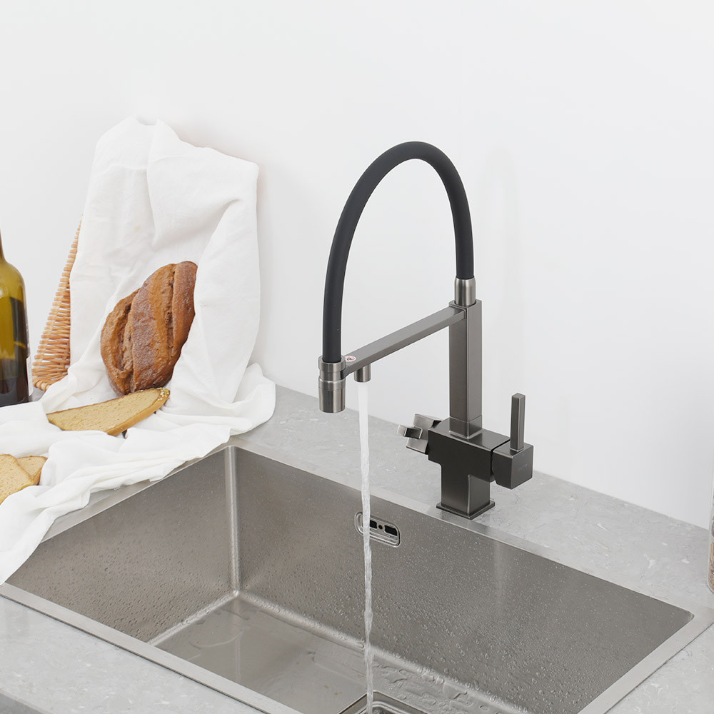 Змішувач для кухні з підключенням до фільтру GAPPO G4395-59 з гнучким виливом, графіт Київ - фото 4