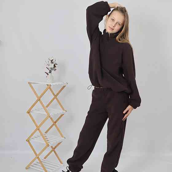 Дитячий флісовий теплий костюм на зиму (толстовка на затяжках+штани)  Шоколад Кам'янець-Подільський