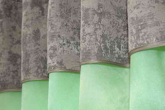 Кухонні штори VR-Textil № 073к з ламбрекеном і підхватами салатовий з кавово-сірим 275х170 см ( 52-0268) Київ