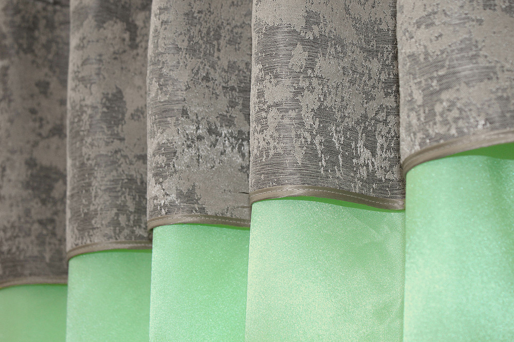 Кухонні штори VR-Textil № 073к з ламбрекеном і підхватами салатовий з кавово-сірим 275х170 см ( 52-0268) Київ - фото 5