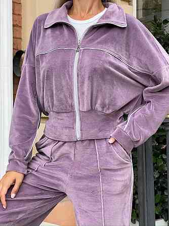 Женский стильный повседневный велюровый костюм двойка Пастельна Фріза Одесса