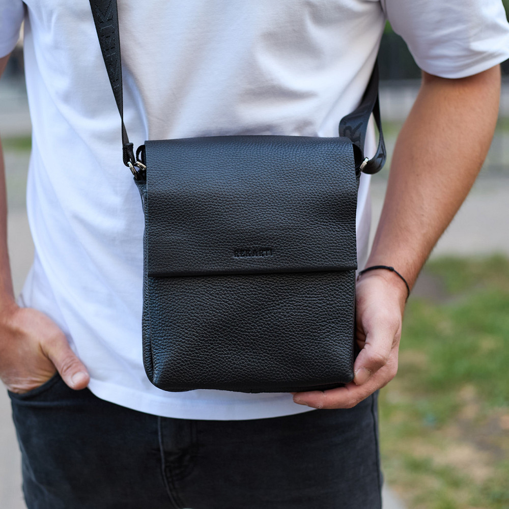 Кожаный мессенджер для мужчины 23х19х7, барсетка через одно плече, сумка для документов, черная Киев - изображение 7