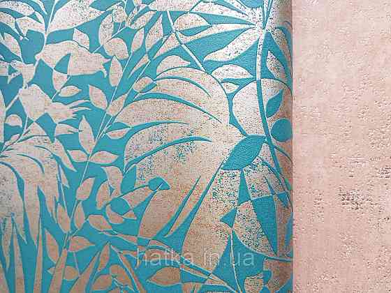 Шпалери вінілові на флізеліні AS creation TheBos 0.53х10 листя папороті монстери банан золотисте на зеленому Київ