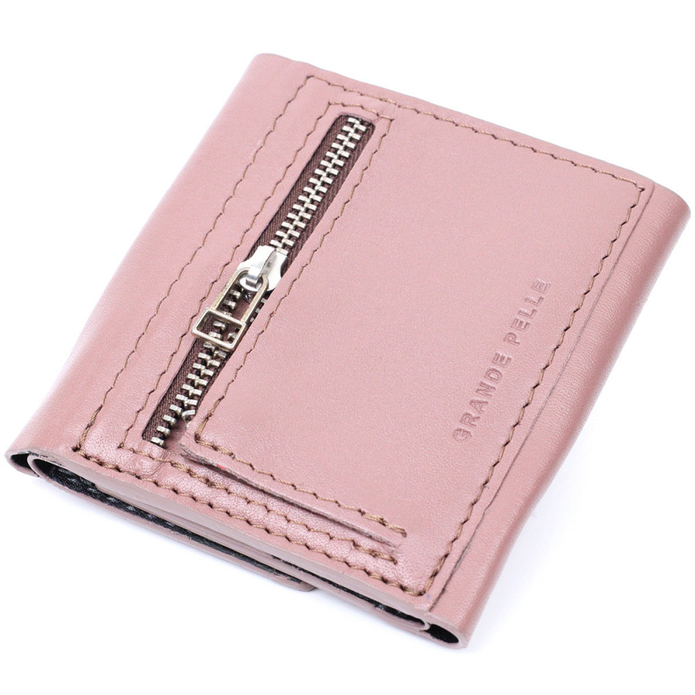 Гарний компактний гаманець із натуральної шкіри GRANDE PELLE 16801 Пудровий Київ - фото 9