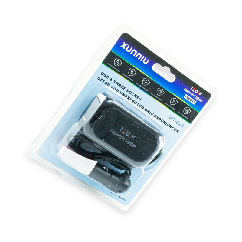 Розгалужувач прикур. 3 вих. 10А, 120Вт, 2 USB 2.1А, провід 1,20 м, Євро Мукачево - фото 1