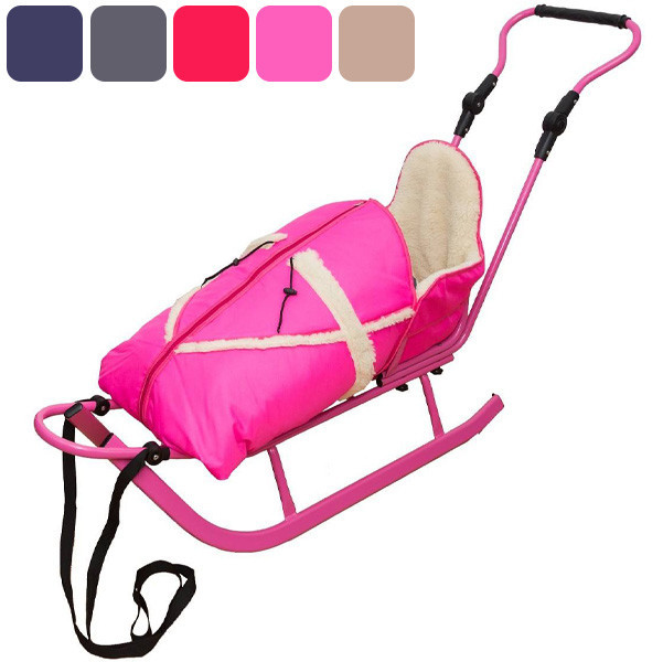 Санки дитячі Adbor Piccolino металеві з конвертом, спинкою і ручкою, для дітей Рожевий Київ - фото 1