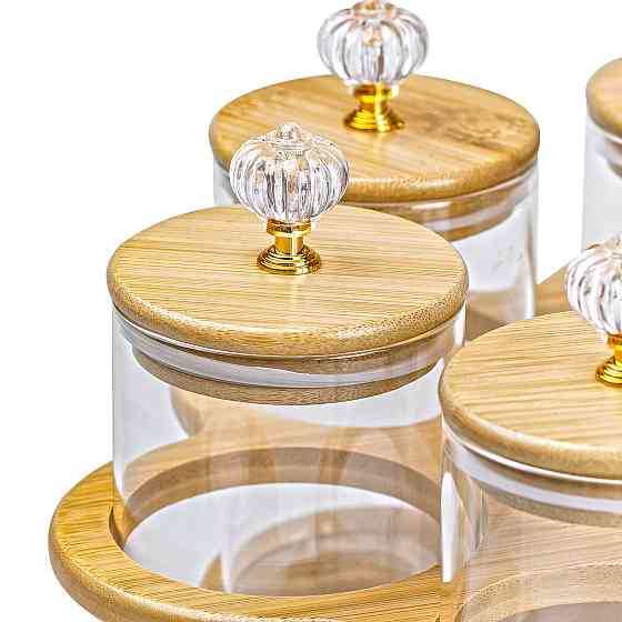 TS Kitchen Банки для сипучих продуктів набір із 6 штук по 580 мл на дерев'яній підставці Коломыя