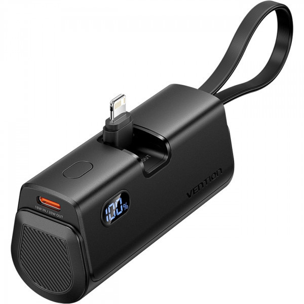 УМБ Vention 4800mAh 22,5W PD, USB-C In/Out, LED display, with built-in Lightning cable Black Киев - изображение 1