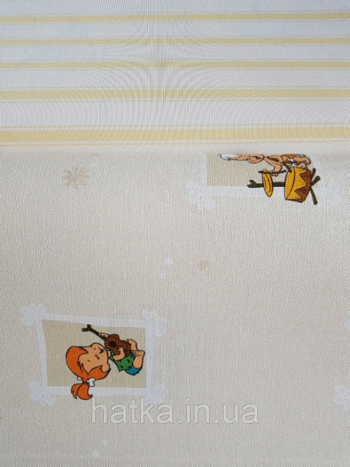 Шпалери вінілові на флізеліні AdaWall Ada Kids метрові дитячі мультфільми Флінтстоуни картинки на жовтому бежевому Київ - фото 2