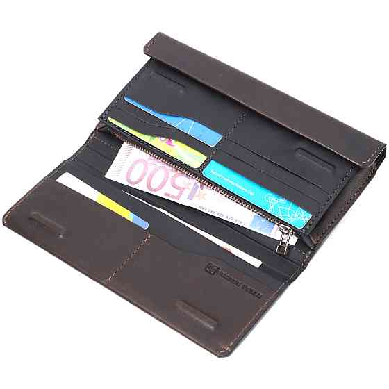 Вертикальний гаманець із відділенням для телефону з натуральної шкіри GRANDE PELLE 11645 Коричневий Київ