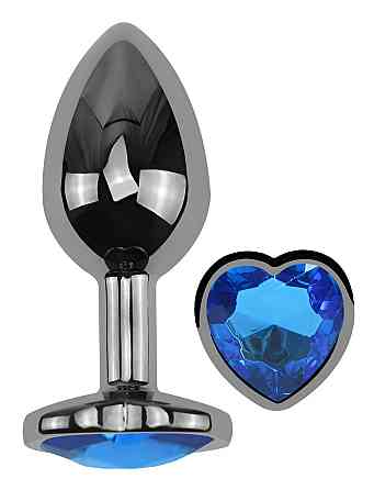 Анальна пробка з кристалом EGZO - Dark Silver Heart Plug Blue size S Sex Aura Київ