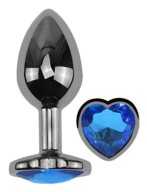 Анальна пробка з кристалом EGZO - Dark Silver Heart Plug Blue size S Sex Aura Київ - фото 2