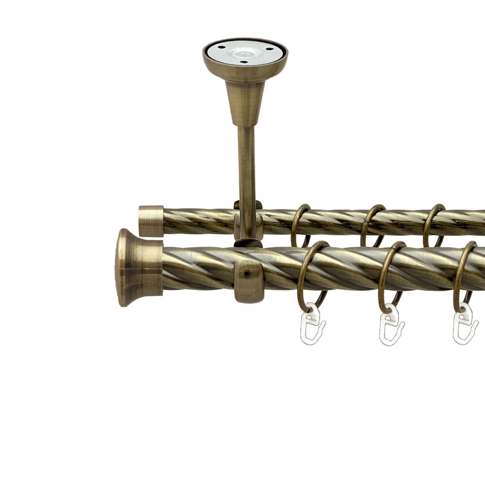 Карниз Orvit Дуо металевий дворядний відкритий до стелі скручена труба кільце металеве Антик 25\16 мм 160 см (00-00025768) Львів - фото 1