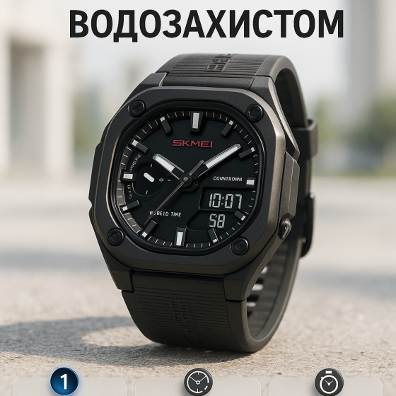 Армійський чоловічий годинник хорошої якості SKMEI 2328TRBK, Годинник наручний електронний для хлопця ZV-34 Львів