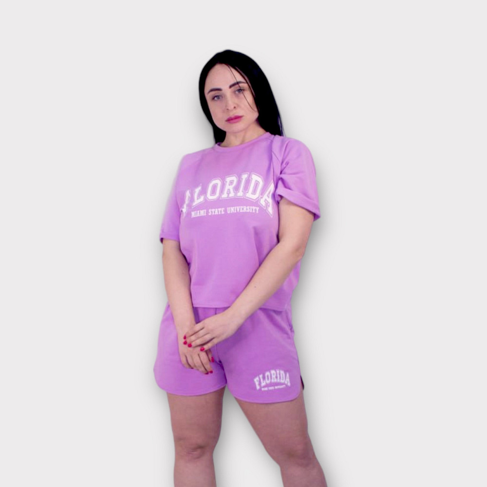 Летний спортивный костюм с шортами Сиреневый XL-2XL Харьков - изображение 4