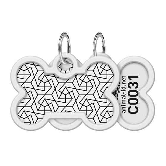 Адресник для собак і котів металевий WAUDOG Smart ID з QR-паспортом, малюнок "Геометрія", кістка, Д 40 мм, Вінниця