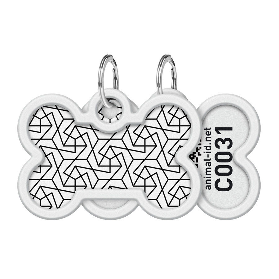 Адресник для собак і котів металевий WAUDOG Smart ID з QR-паспортом, малюнок "Геометрія", кістка, Д 40 мм, Вінниця - фото 1