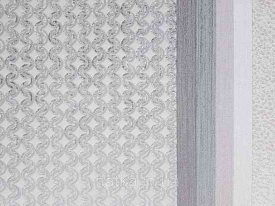 Шпалери метрові вінілові на флізелін Marburg Villa Romana геометрія смужки завитки біло сріблясті на сірому Київ