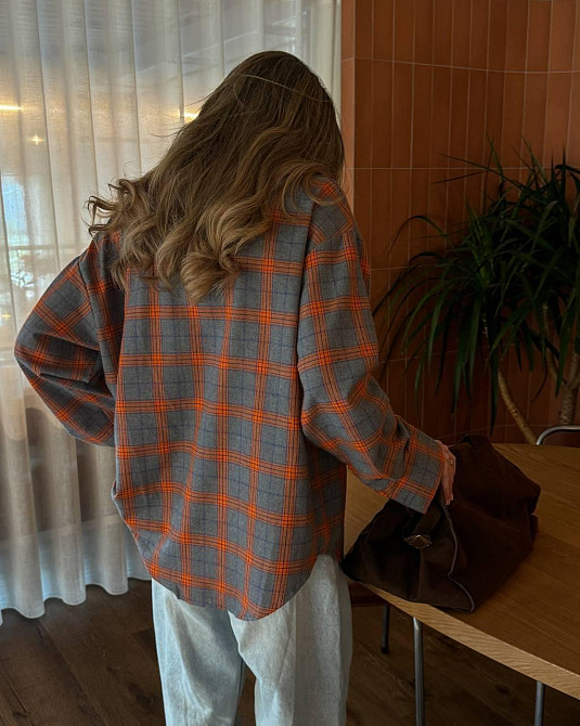 Жіноча трендова сорочка оверсайз у клітинку фланель Помаранчевий Одеса - фото 16