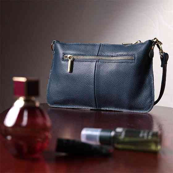 Трендова жіноча сумка-клатч із двома ременями з натуральної шкіри Vintage 22646 Синя Київ