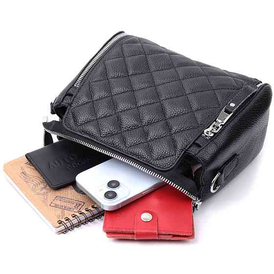 Трендова сумка для жінок у ромби з натуральної шкіри Vintage 22667 Чорна Київ