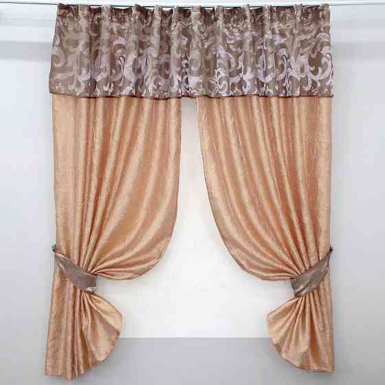 Кухонні штори VR-Textil № 073к з ламбрекеном і підхватами пудровий з персиковим 270х170 см (52-0174) Київ