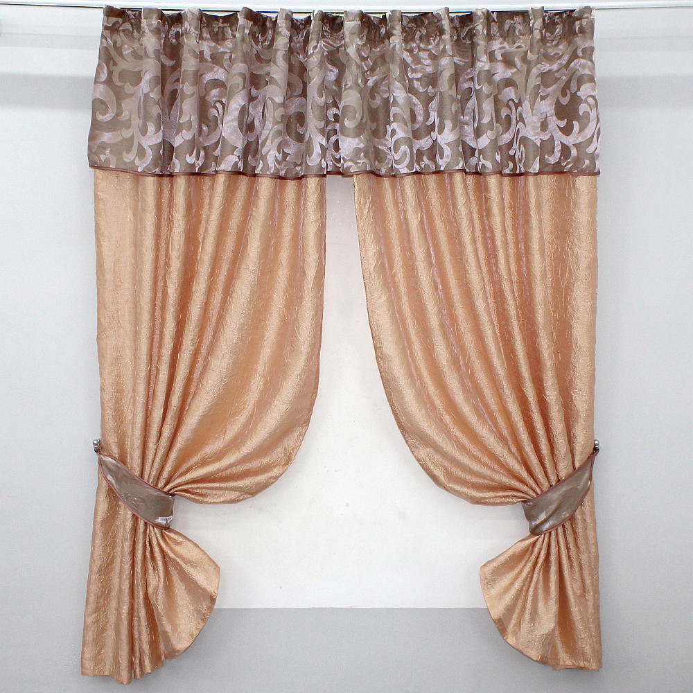 Кухонні штори VR-Textil № 073к з ламбрекеном і підхватами пудровий з персиковим 270х170 см (52-0174) Київ - фото 1