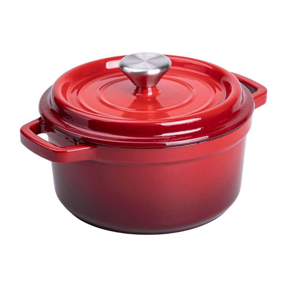 Червона чавунна кастрюля 2 л з кришкою Ø20 см Київ - фото 8