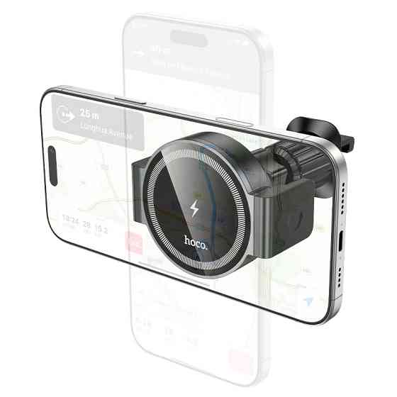 Автотримач для телефона з БЗП HOCO HW35 Power electric magnetic wireless fast charging car holder(air outlet) Black Ковель