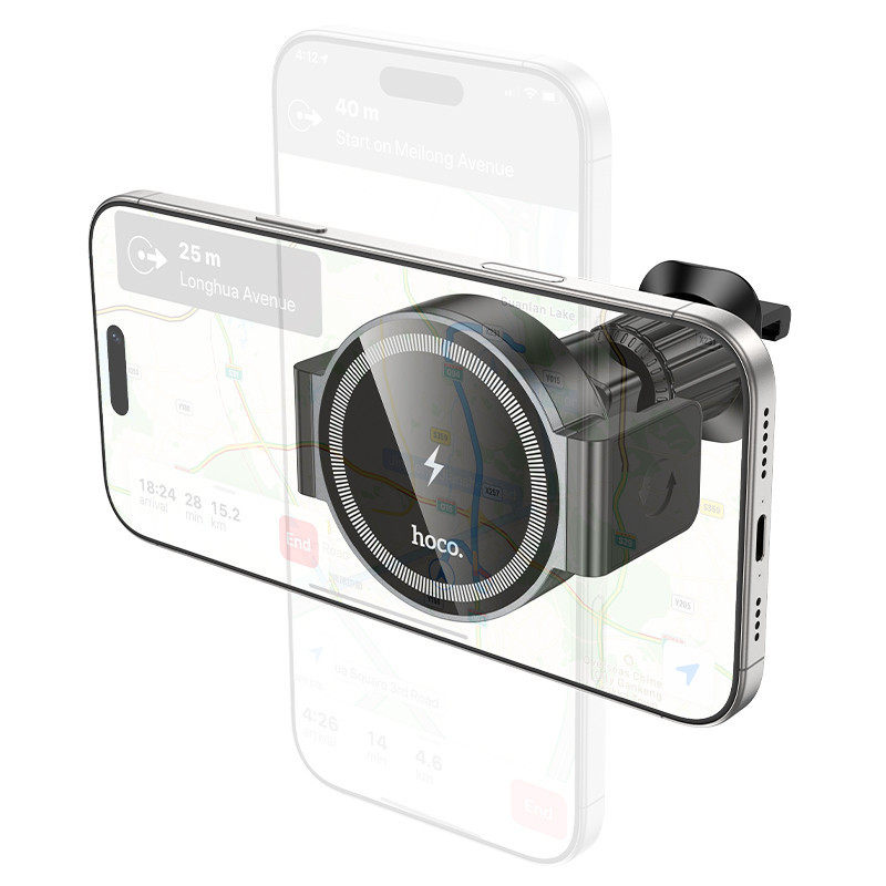 Автотримач для телефона з БЗП HOCO HW35 Power electric magnetic wireless fast charging car holder(air outlet) Black Ковель - фото 5