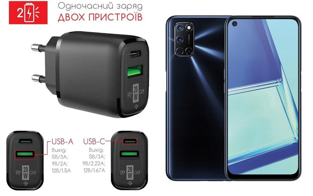 Сетевое зарядное устройство для Oppo A52, 20W 3A, Quick Charge 3.0 Киев - изображение 1